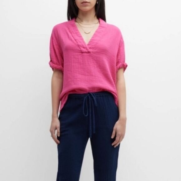 NEW XIRENA 100% Cotton Gauze Avery Top Size Small Gauze V-Neck Top Coral Rose S - Picture 1 of 10